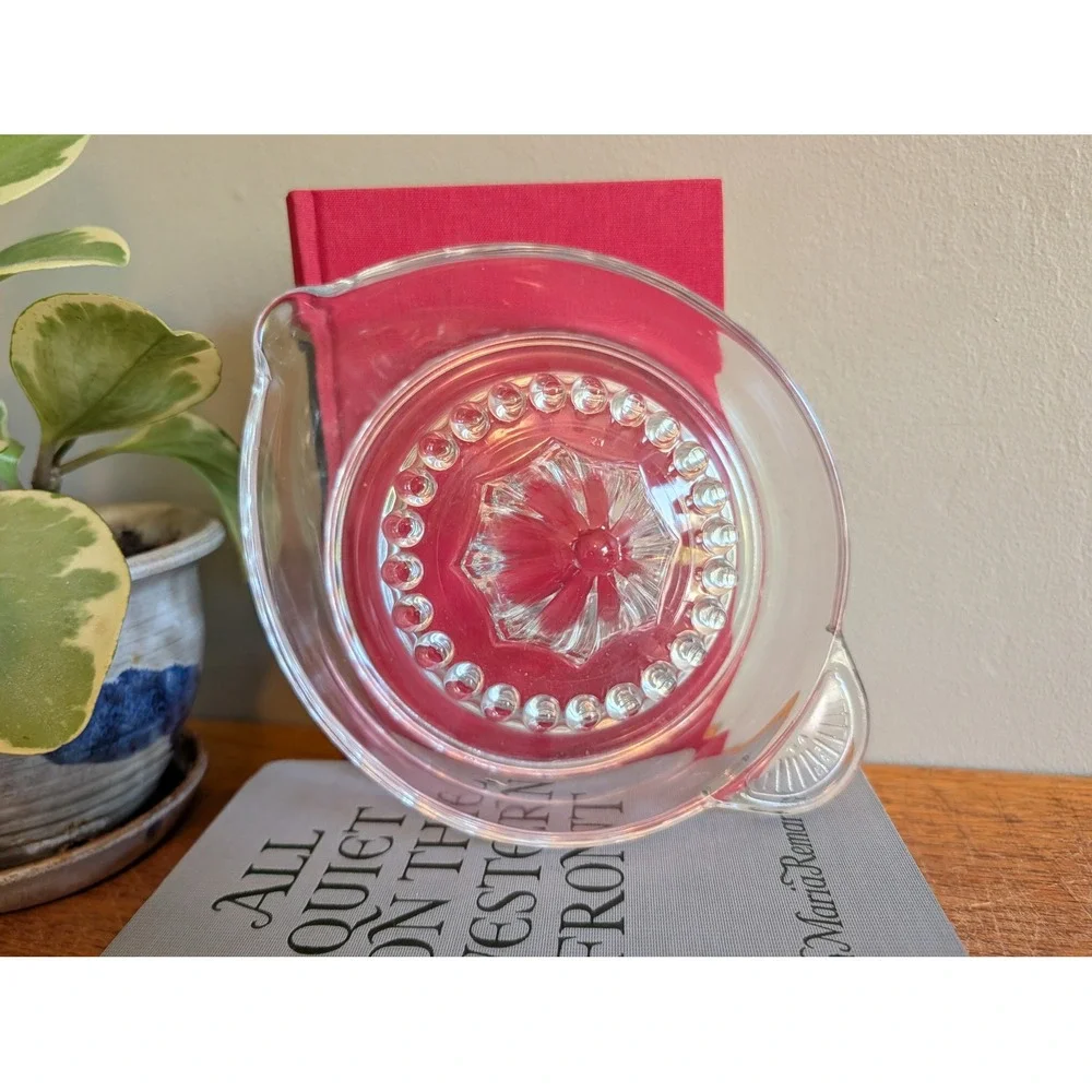 Vintage Mid Century Glass Citrus Juicer Reamer Made in Italy Clear Pressed Glass